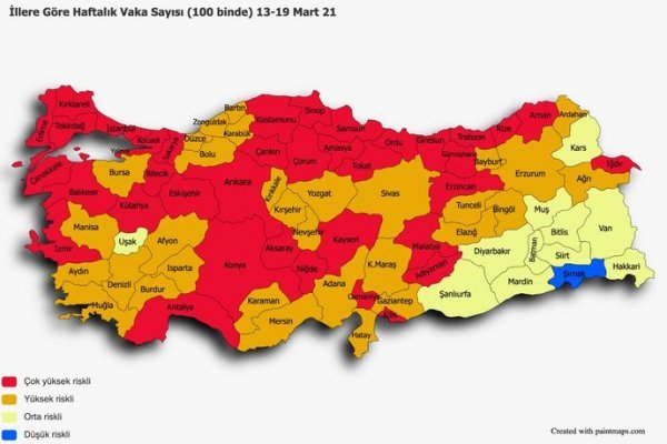 14 il daha kırmızı, tek mavi Şırnak kaldı